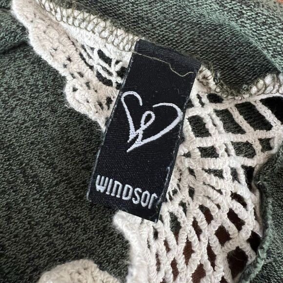 Windsor Heathered Forest Green Crochet Open Back Sweater Hoodie, Women’s Small - Picture 4 of 8